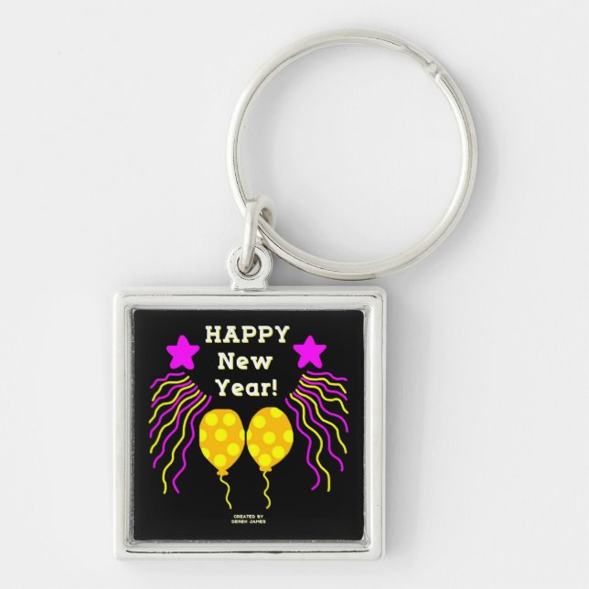 Happy New Year Wishes Premium Square Keychain (Front)