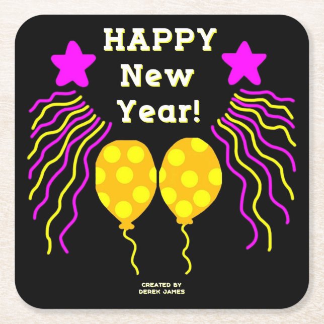 Happy New Year Wishes Square Paper Coaster (Front)