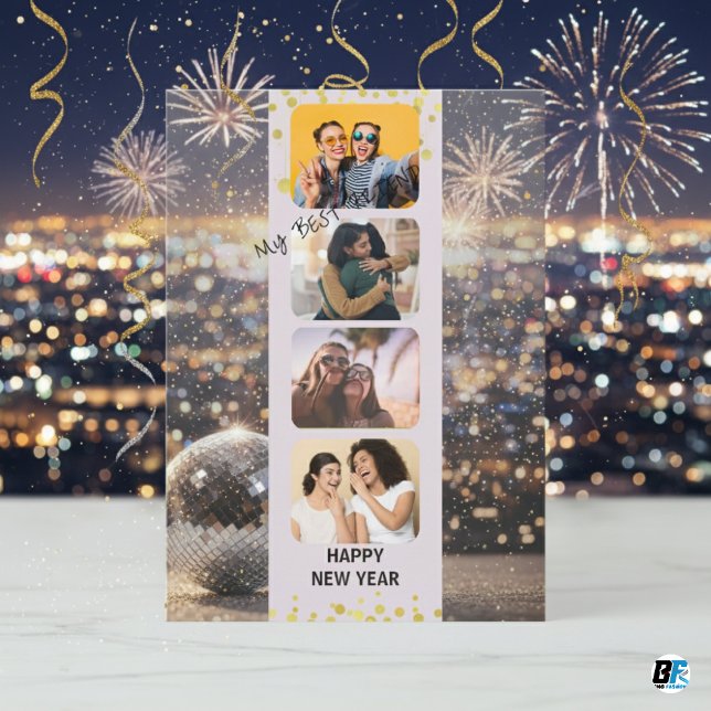 Happy New Year With BFF Photo Collage  Holiday Card (Creator Uploaded)