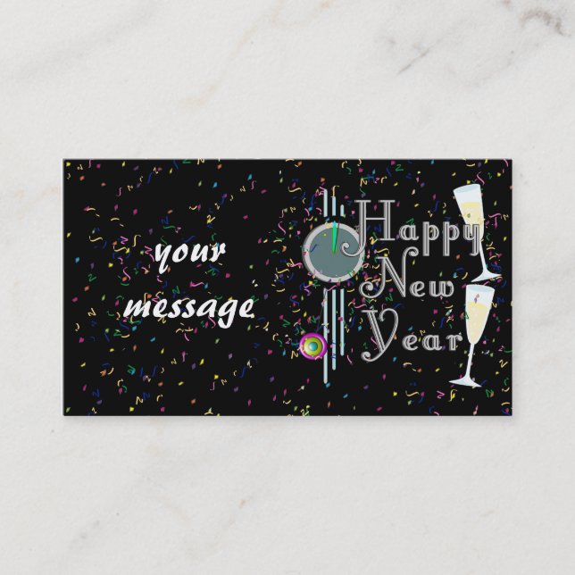 Happy New Year With Champagne & Confetti Business Card (Front)