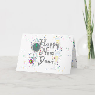 Happy New Year With Champagne & Confetti Holiday Card
