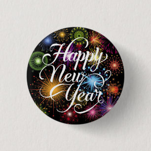 Happy New Year with Fireworks Background-23756 3 Cm Round Badge