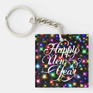 Happy New Year with Fireworks Background-23756 Key Ring