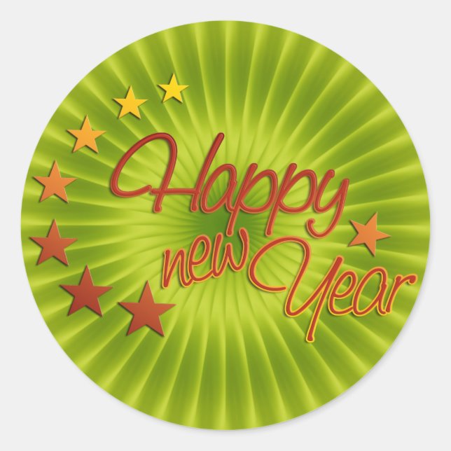 HAPPY NEW YEAR with starlight + your background Classic Round Sticker (Front)