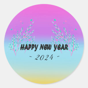 Happy New year with year text Classic Round Stick Sticker