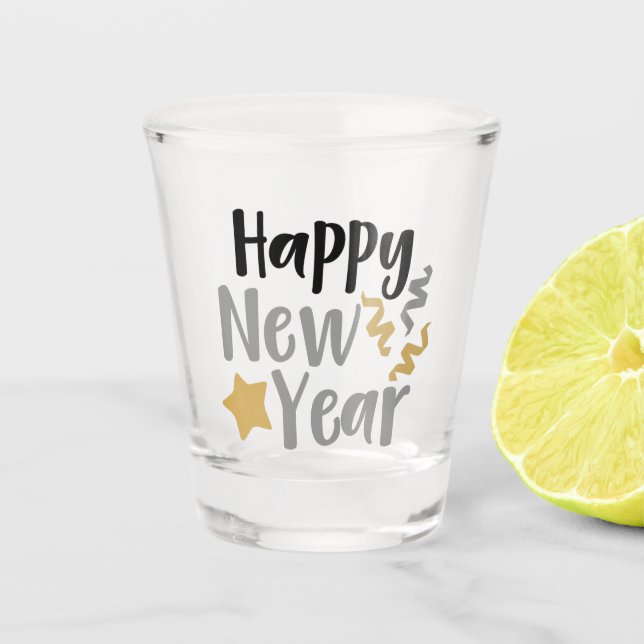 Happy New Year word art Shot Glass (Front)