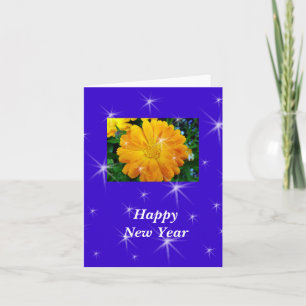 Happy New Year yellow daisy flower Holiday Card