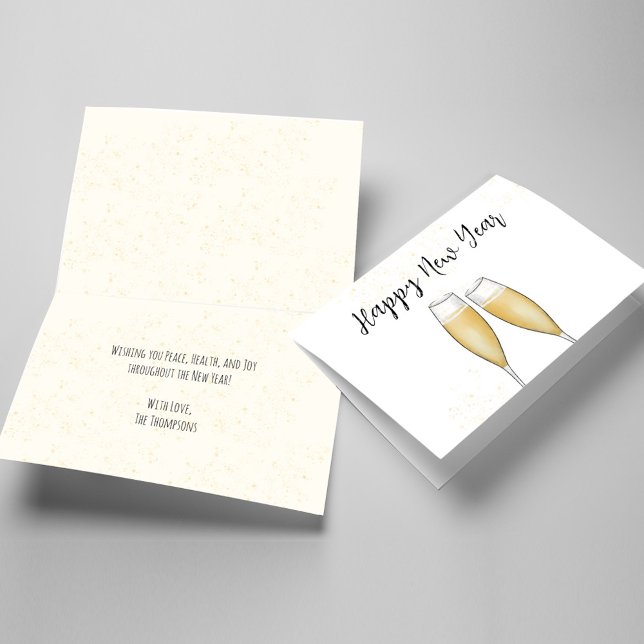 Happy New Years Calligraphy Champagne  Card (Happy New Year folding greeting card)