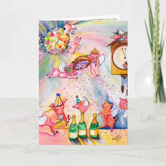Happy New Year's Card Flying Pig (Front)