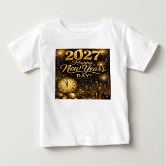 Happy New Year's Day 2027 | Luxury Gold Fireworks Baby T-Shirt