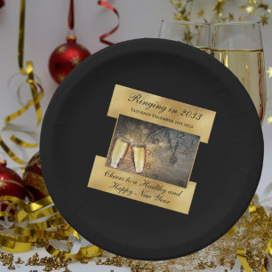 Happy New Year's Eve Elegant Modern Black Gold Paper Plate