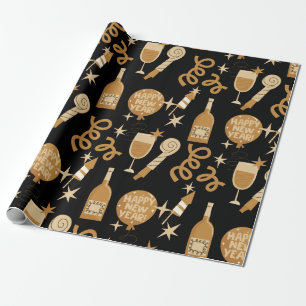 Happy New Year's Eve Gold and Black Wrapping Paper