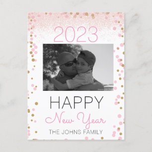  Happy New Years Glitter Pink Photo Confetti  Postcard