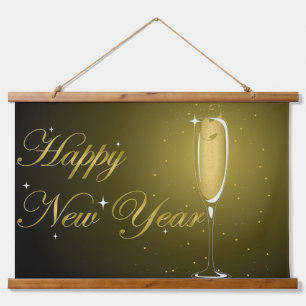 Happy New Years Glittering Champagne Hanging Tapestry