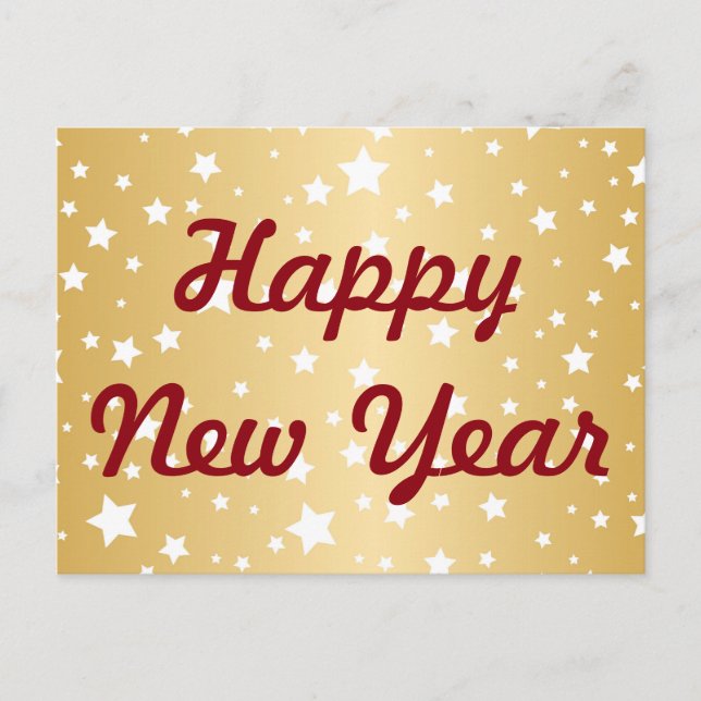 Happy New Years Golden Background White Stars Holiday Postcard (Front)