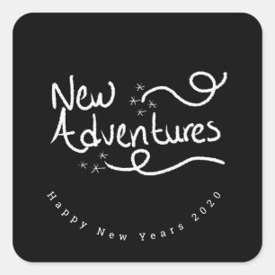 Happy New Years Hand Lettering Chalk Favour Square Sticker