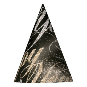Happy New Year's Hat Black Gold Silver Sparkle