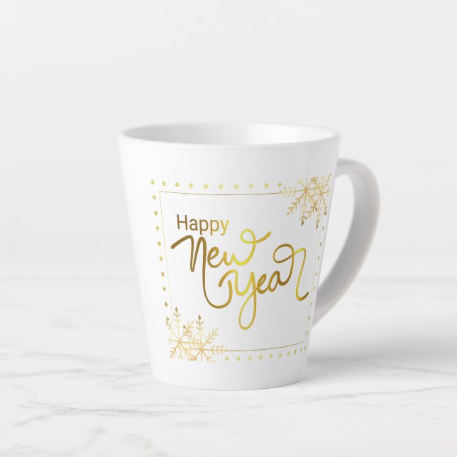 Happy New Year's Mug, 2023 Mug, Gold and White Mug (Right Angle)