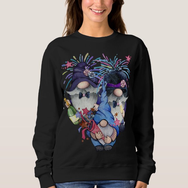 Happy New Years NYE Party Tomte Three Garden Gnome Sweatshirt (Front)