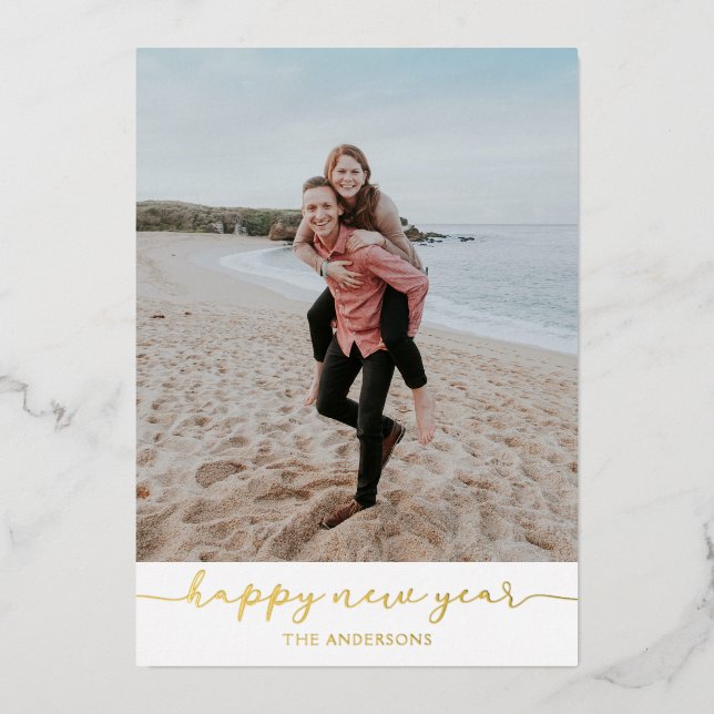 Happy New Years Photo Foil Greeting Card (Front)