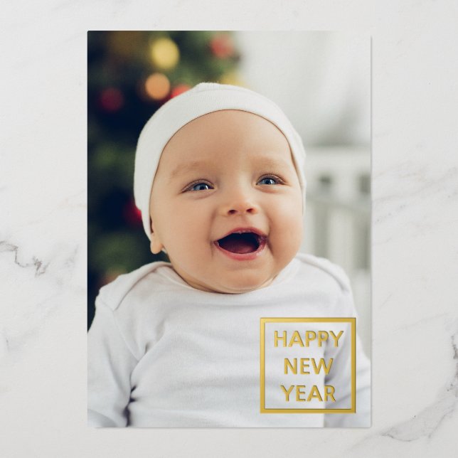 Happy New Years Photo Foil Holiday Card (Front)