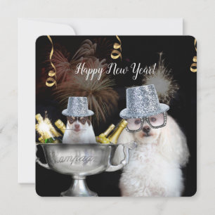 Happy New Years poodle dog Flat card