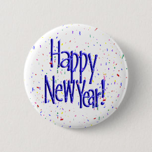 Happy New Year's Text with Confetti 6 Cm Round Badge