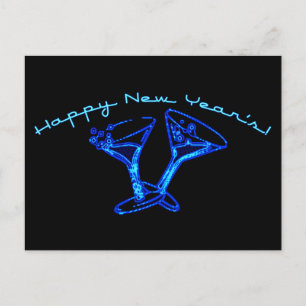 happy new year's toast! : neon lights holiday postcard
