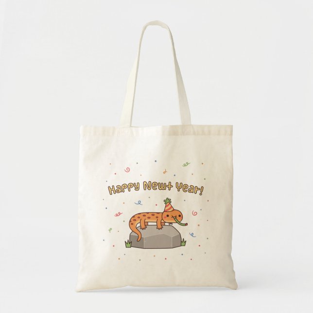 Happy Newt Year, Funny New Year Greeting Doodle Tote Bag (Front)