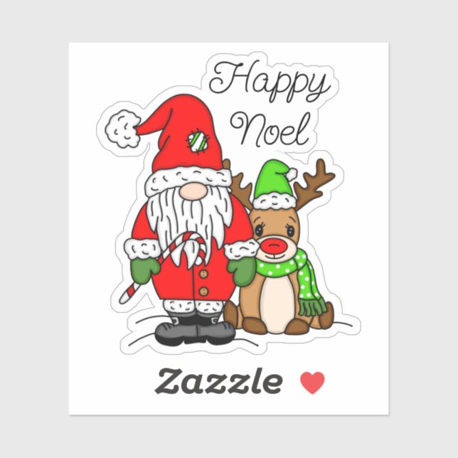Happy Noel Gnome Santa and Reindeer Christmas  (Sheet)