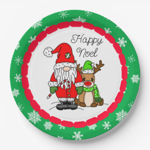Happy Noel Gnome Santa and Reindeer Christmas   Paper Plate