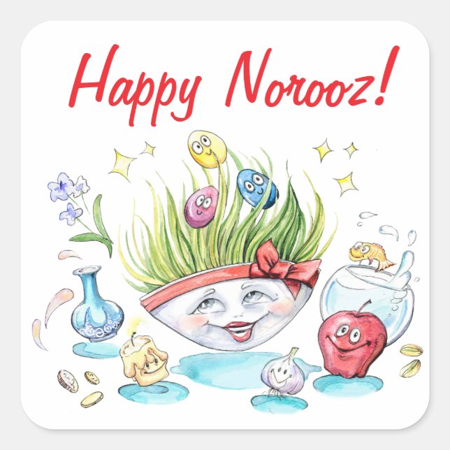 Happy Norooz Haft Sin funny table Square Sticker (Front)