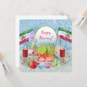 Happy Norooz Haft Sin with Lion and Sun Flags Invitation