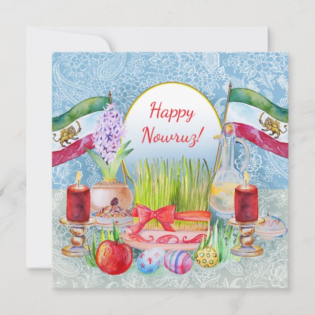 Happy Norooz Haft Sin with Lion and Sun Flags Save The Date (Front)