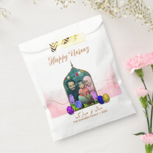 Happy Norooz Pastel Pink Flower Colourful Egg Phot Favour Bag