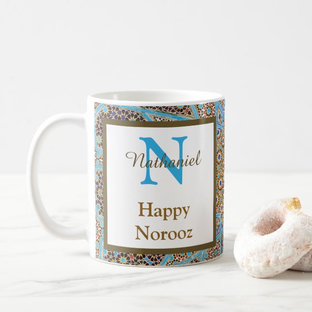 Happy Norooz Persian New Year Monogram Initial Coffee Mug (With Donut)