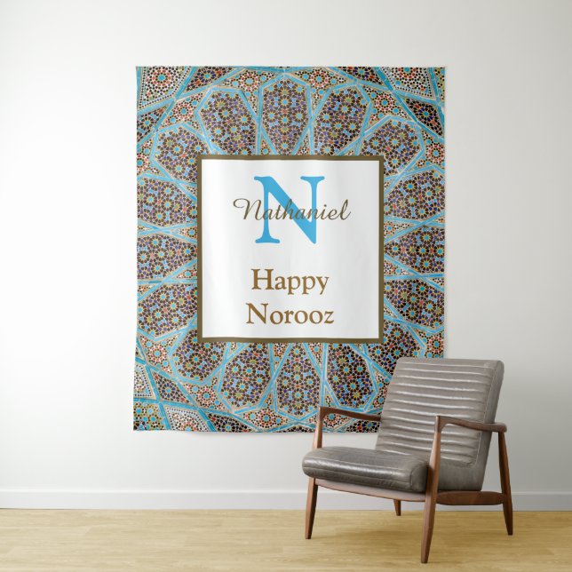 Happy Norooz Persian New Year Monogram Initial Tapestry (In Situ)