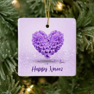 Happy Norooz Purple Hyacinth Lovely Heart Bouquet Ceramic Ornament