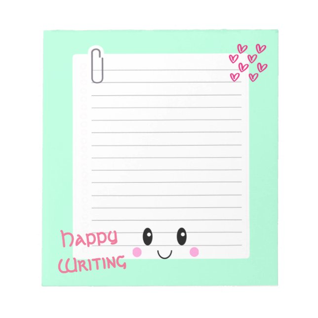 Happy Notes Green: Kawaii Notepad (Front)