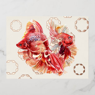 Happy Nowruz Goldfish & Bubbles Foil Postcard
