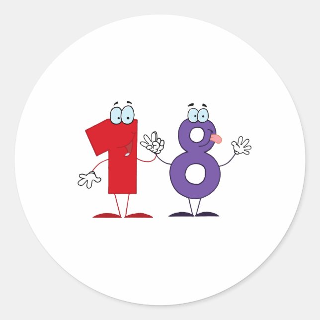 Happy Number 18 Classic Round Sticker (Front)