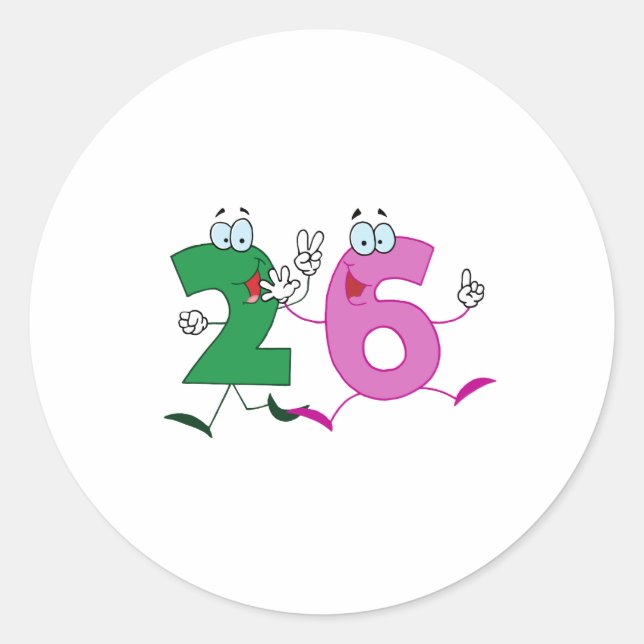 Happy Number 26 Classic Round Sticker (Front)