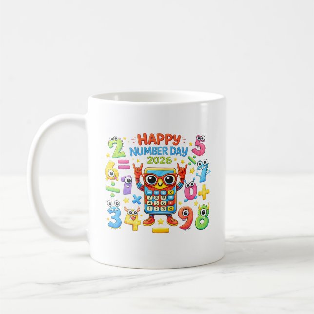 Happy Number Day 2026 Calculator Math Design Coffee Mug (Left)