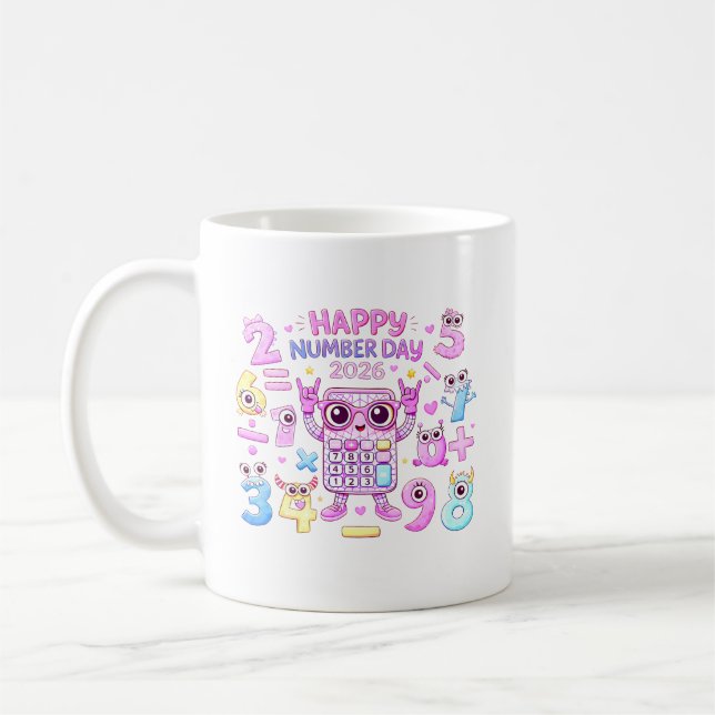Happy Number Day 2026 Cute Calculator Design Coffee Mug (Left)