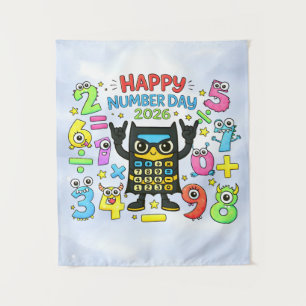 Happy Number Day 2026 Cute Calculator Math Design Tapestry