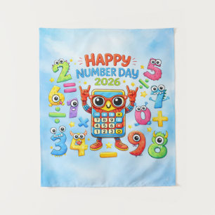 Happy Number Day 2026 Cute Maths Poster for Kids Tapestry