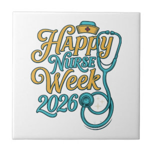 Happy Nurse Week 2026 Stethoscope Shirt Design_1 Ceramic Tile