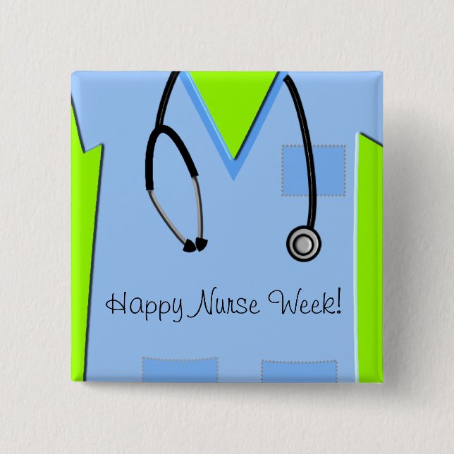 Happy Nurse Week Buttons Scrub Top (Front)