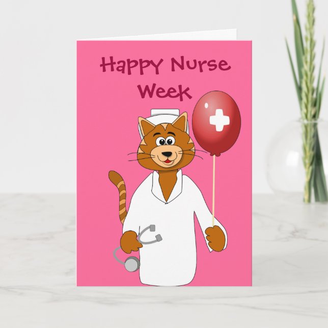 Happy Nurse Week Cartoon Cat Nurse Thank You Card (Front)