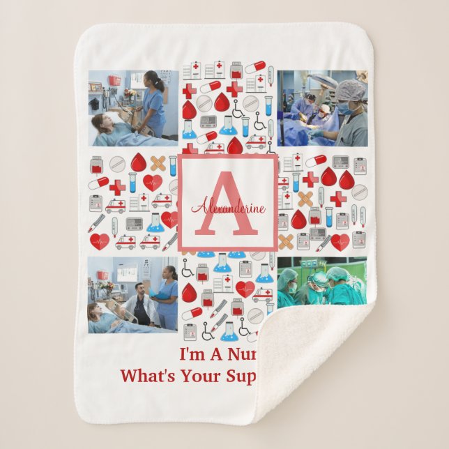 Happy Nurses Day 4 photo collage cross monogram Sherpa Blanket (Front)